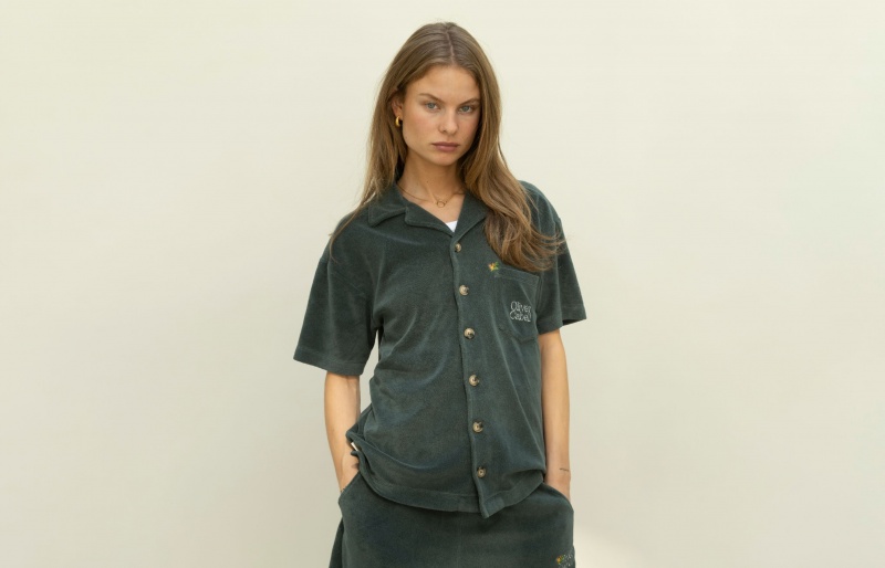 Oliver Cabell LA Capsule Terry Cloth Button-Up Overhemd Dames Groen | Nederland-015926